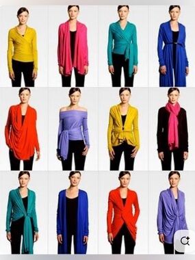 DKNY Women Cozy Red Wrap Cardigan Size P S 12way Wearable Casual Travel Comfy